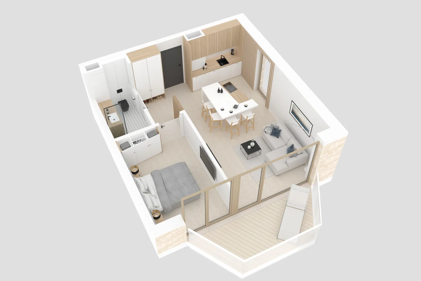 Przykładowy układ apartamentu. Wizualizacja